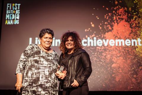 First Nations Media Awards Sydney 2018 - Lifetime Achievement winner Dot West with Malarndirri McCarthy